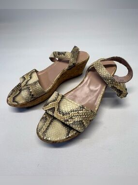 Stuart Weitzman Snakeskin Embossed Leather Cork Platform Wedge Sandals Sz 7